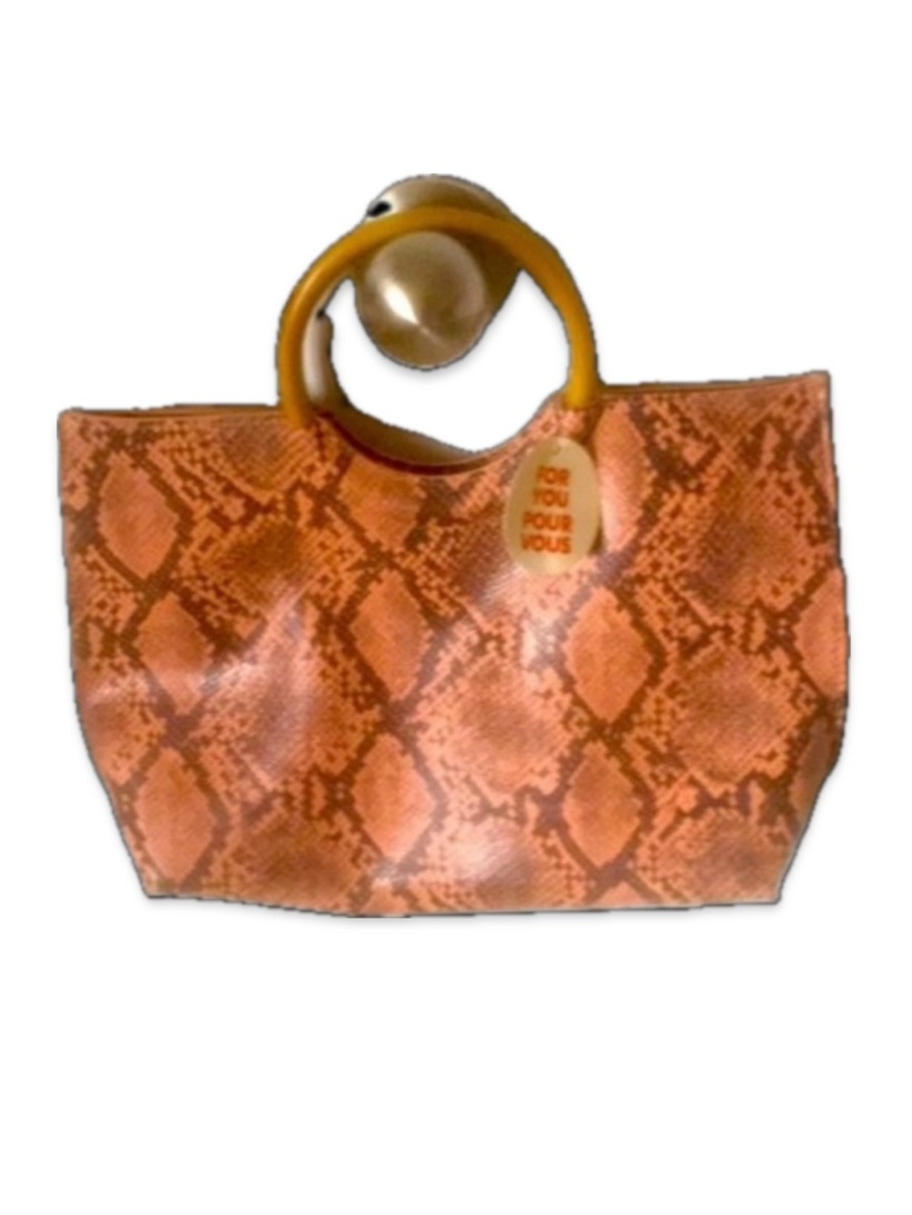 Beauty Boutique Snakeskin Print Tote Bag Faux Leather Bamboo Handles NEW
